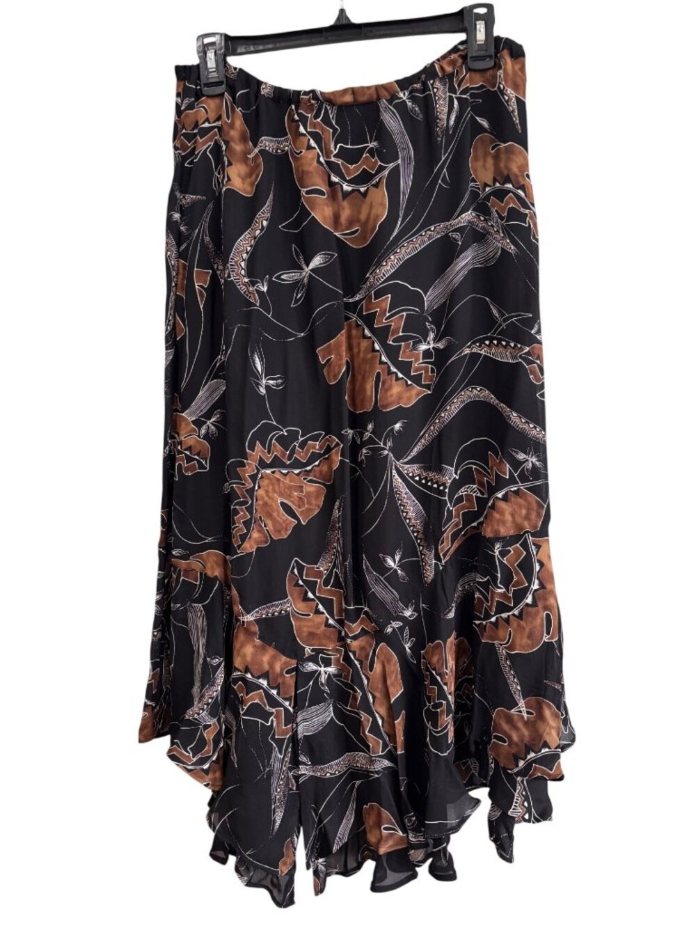Chicos Womens Silk Asymmetrical Layered Pull On Maxi Skirt Tropical Print
